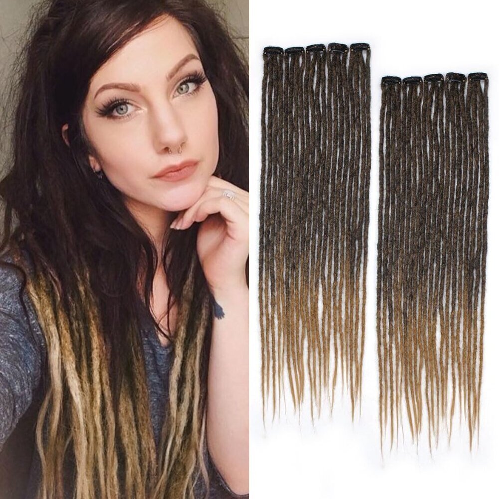 Clip in Dreadlock Hair Extensions Synthetic 24 Inch 10 Clips Natural Look